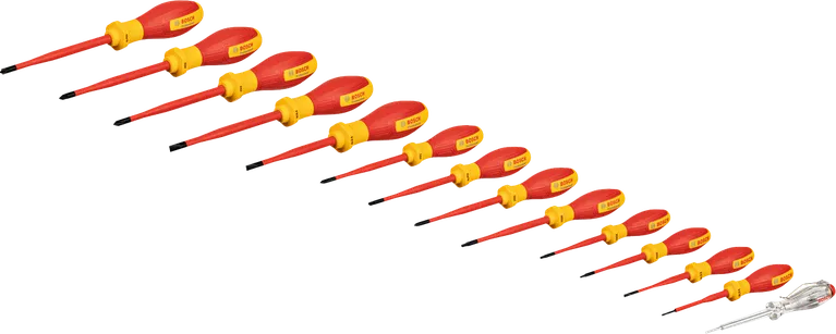 Juego mixto de destornilladores Bosch VDE, 14 piezas, hasta 1000 V.